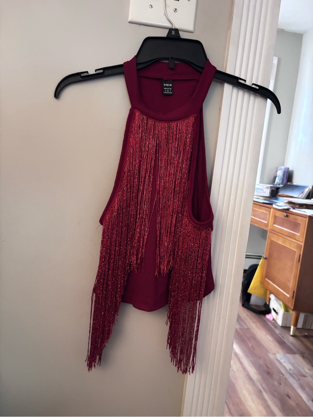 Women's Red Fringe Halter Top